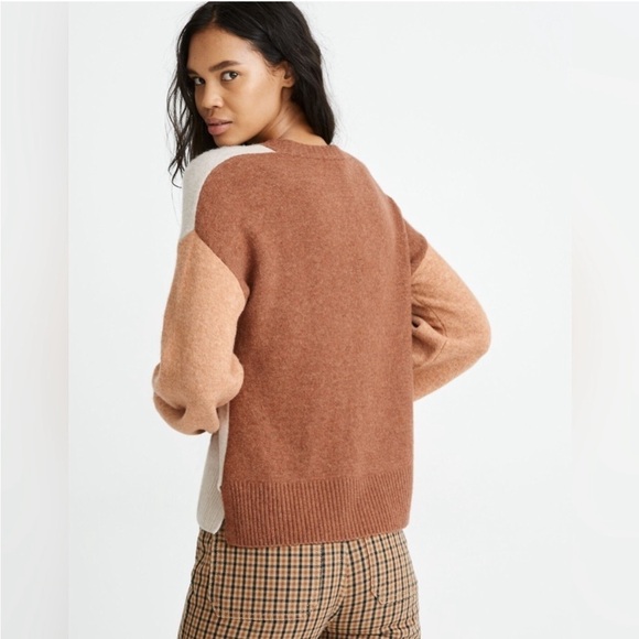 Madewell Cream and Tan Crew Neck Sweater Colorblock Knit merino wool medium - Picture 3 of 14